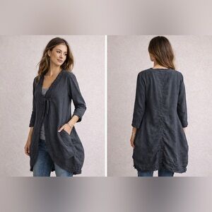 Prairie Underground Hemp Linen Tunic Black Asymmetrical Wrap Raw Hem Cocoon M/L